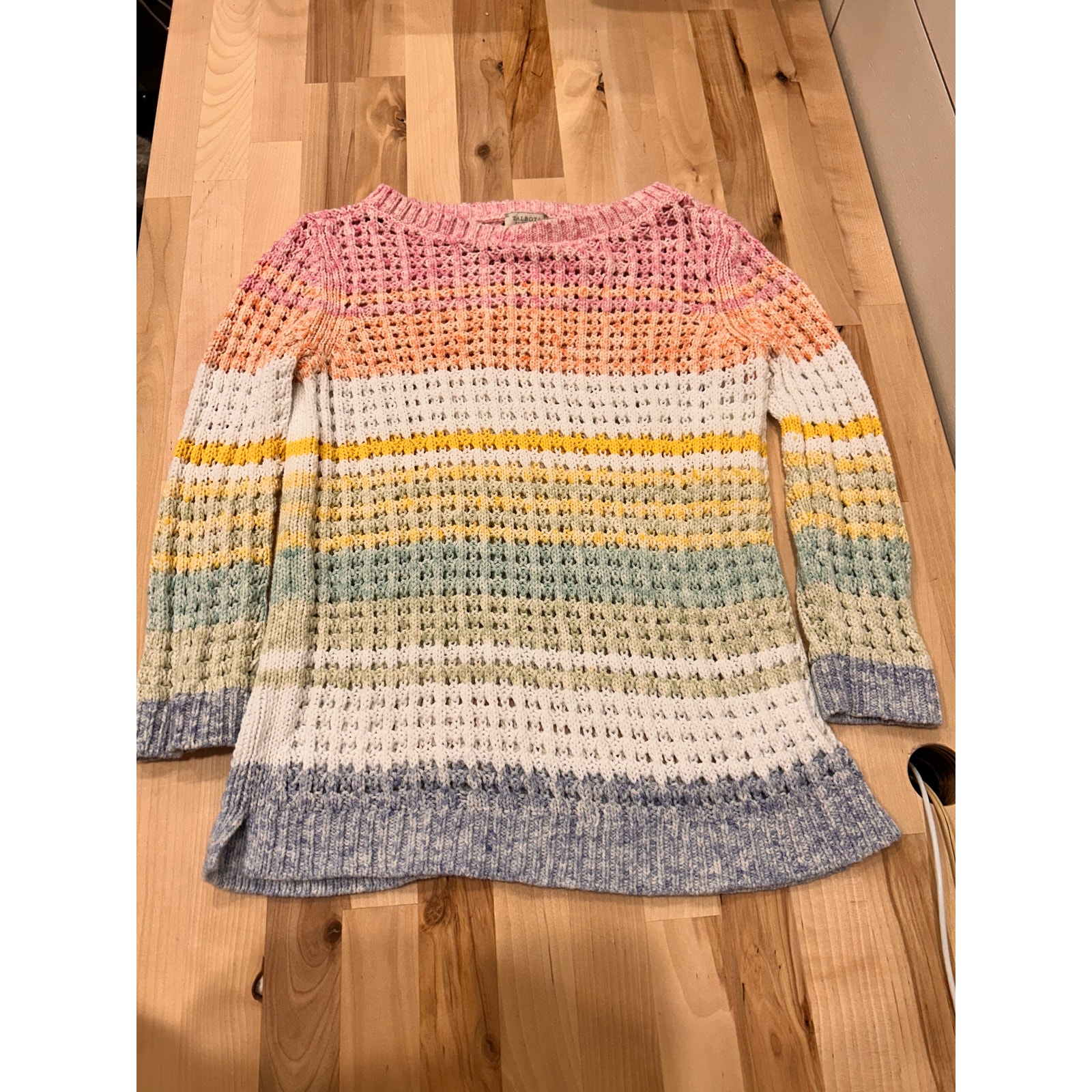 Talbots Petite P Pastel Stripe Open Knit Cotton Sweater Lightweight
